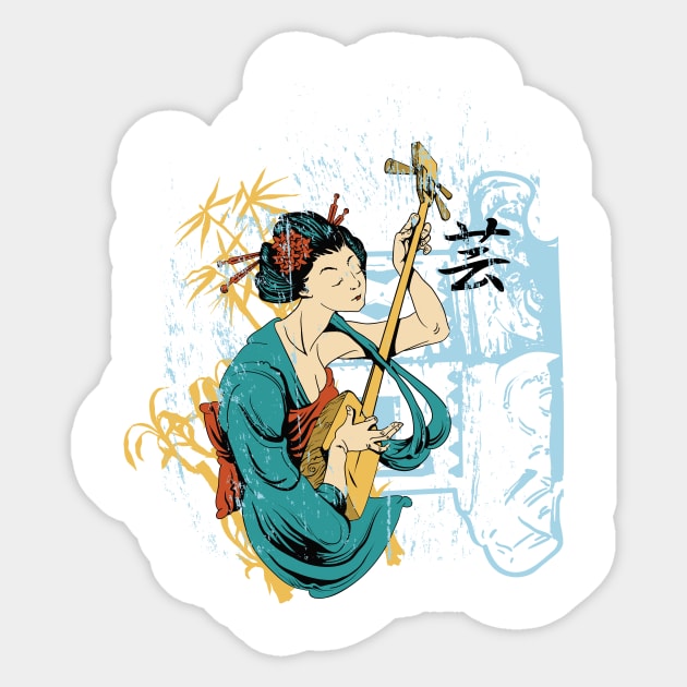 Geisha and Shamisen Japanese Style Sticker by NiceIO